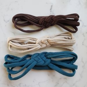 Set of 3 Womens Sailor Knot Headband in Teal Brown Tan, Adult Upcycled Hairband